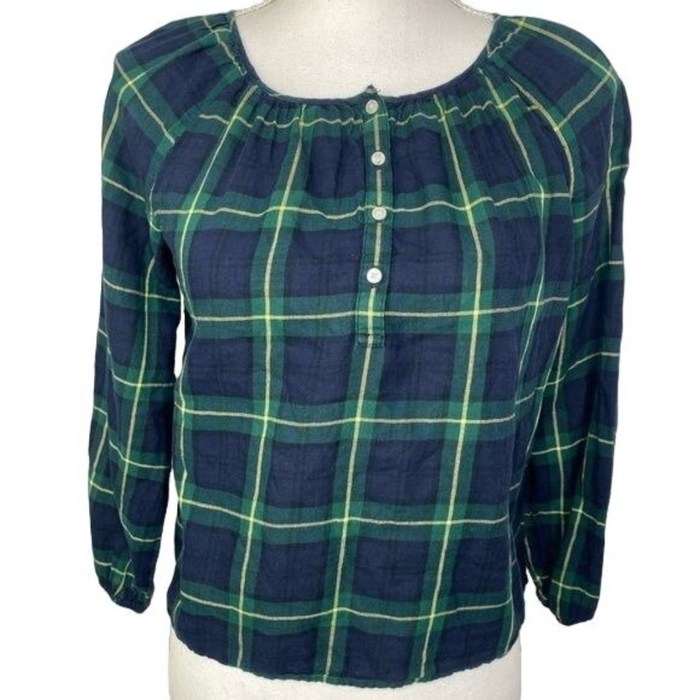 Polo Ralph Lauren womens Tartan Plaid Cotton blouse top green size 10